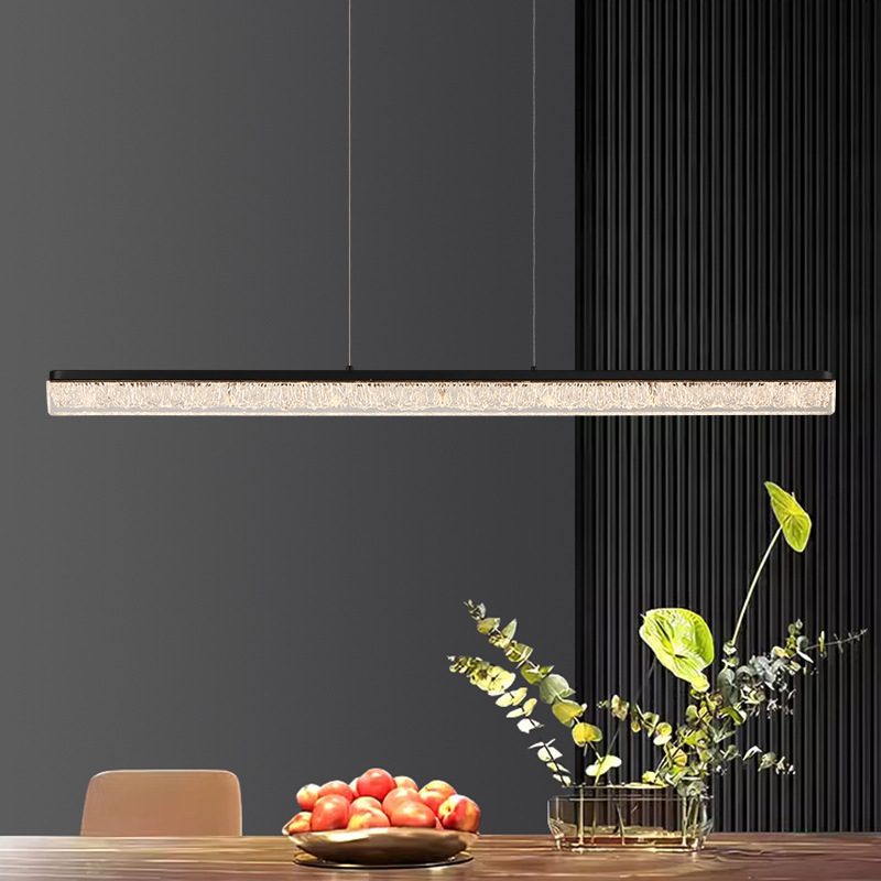 The 2025 new high-end, modern and simple main light for the dining room, a long straight pendant lamp above the tea room dining table details Picture