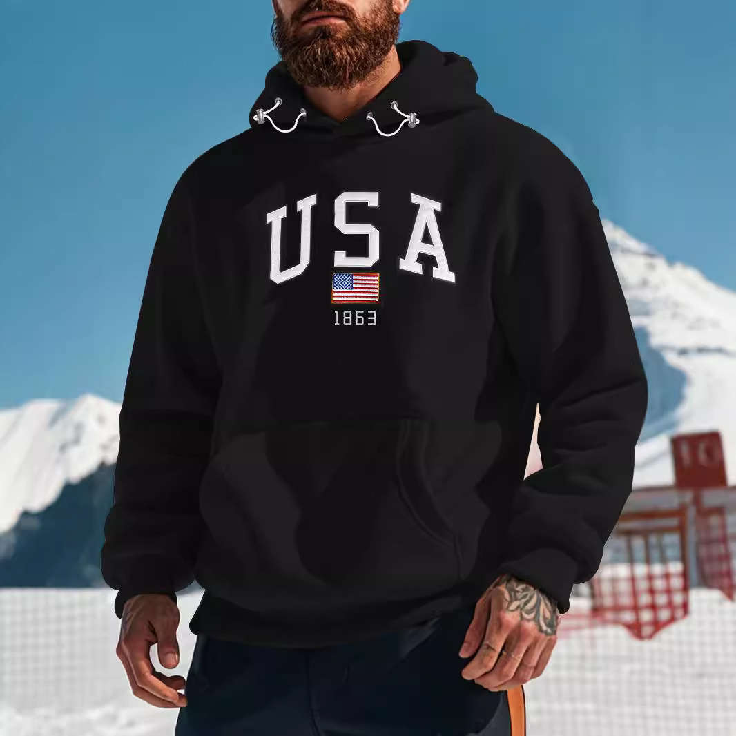 2025 Amazon European and American men's Fashion hooded fleece hooded thickened Casual Sport Cross-border embroidered sweatshirt Application Scenario