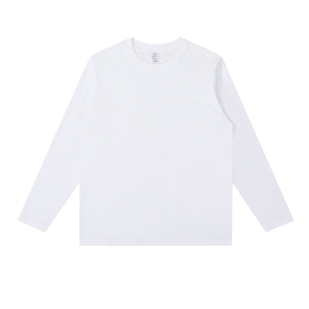 Spring and autumn pure cotton long-sleeved T-shirt for men, 230g combed cotton round-neck long-sleeved pure cotton solid color white for women to wear as a base layer Item Picture