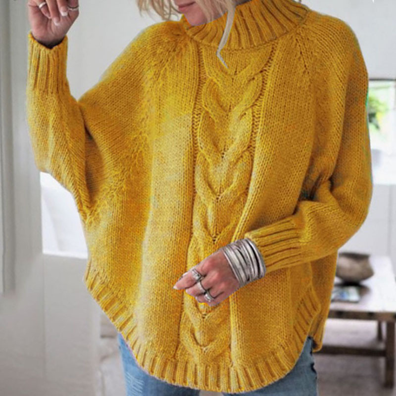 Factory direct cross-border wish European and American autumn and winter new large-sized loose bat-sleeve pullover women's knitted sweater Specification drawing