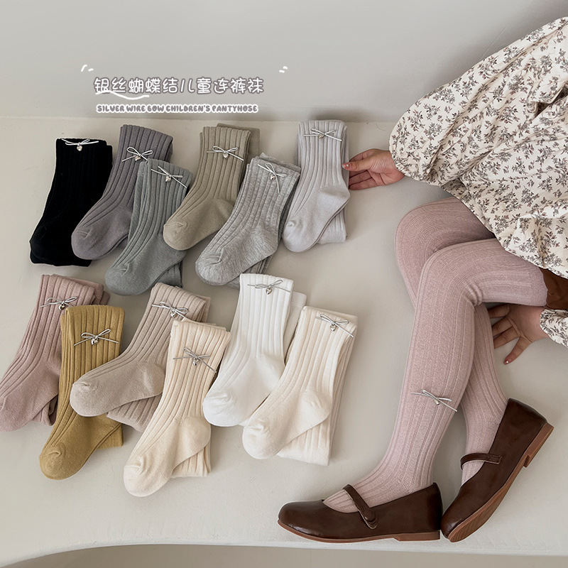 Cross-border children's pantyhose spring and autumn style silver thread ...