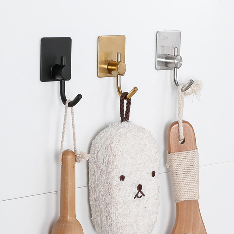 Cross-border exclusive stainless steel hooks, no need for drilling, kitchen adhesive hooks, wall load-bearing, bathroom hanging hooks, clothes hangers details Picture