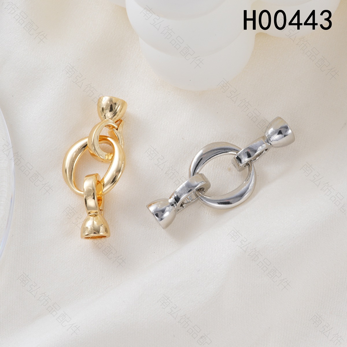 Copper-plated 18k gold color-preserving glossy circular connection buckle, horn buckle, bracelet, necklace buckle, DIY jewelry accessories