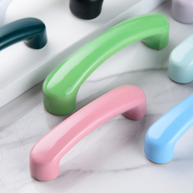 Ceramic handle, cartoon, simple, children's room wardrobe, door handle cabinet, kitchen cabinet, shoe cabinet door handle, double-hole distance large handle details Picture