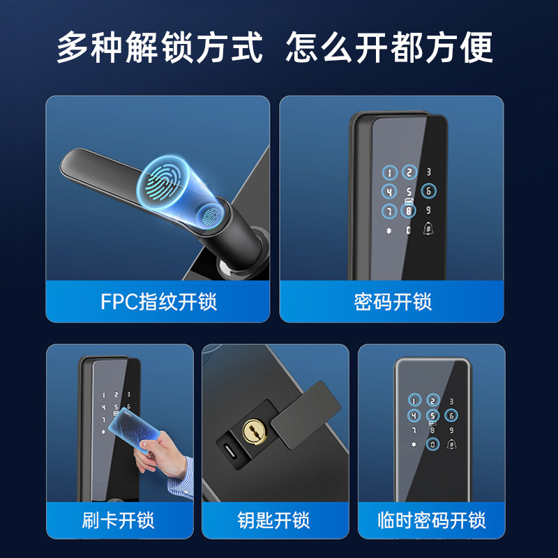 Black smart doorlock, fingerprint padlock, hand-held handle smart lock doorlock Specification image