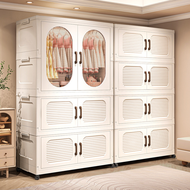 Folding wide-face simple wardrobe, no installation required for clothes and shoes, multi-layer plastic hanging clothes storage cabinet details Picture