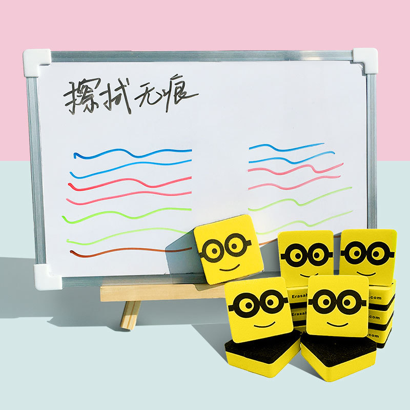 5*5 small square felt and velvet cloth with magnetic black eraser, Minions EVA plush cloth white eraser, magnetic children's eraser Specification image