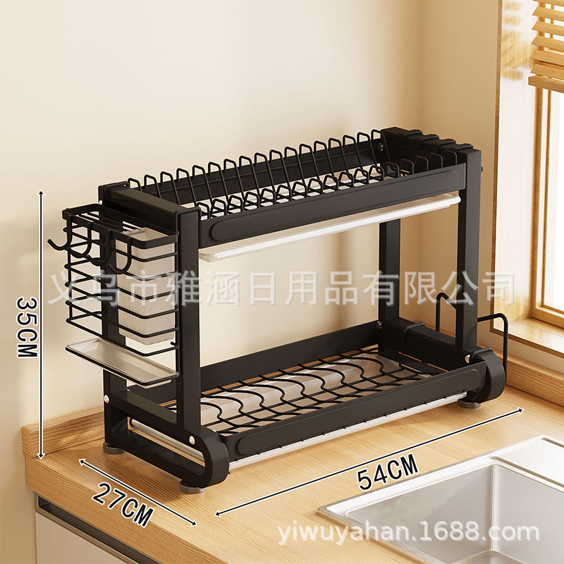 跨境铁艺多功能厨房碗盘架沥水碗碟架桌面菜板筷子碗盘收纳置物架产品图