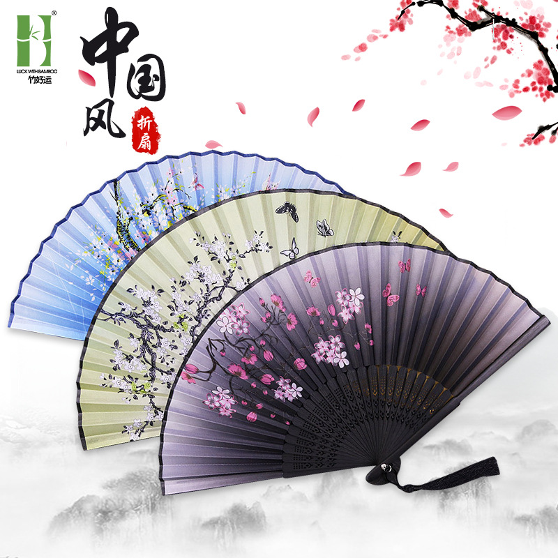 绢布竹质伴娘接亲折扇子女中国扇子古风批发学生和风日式扇竹制品