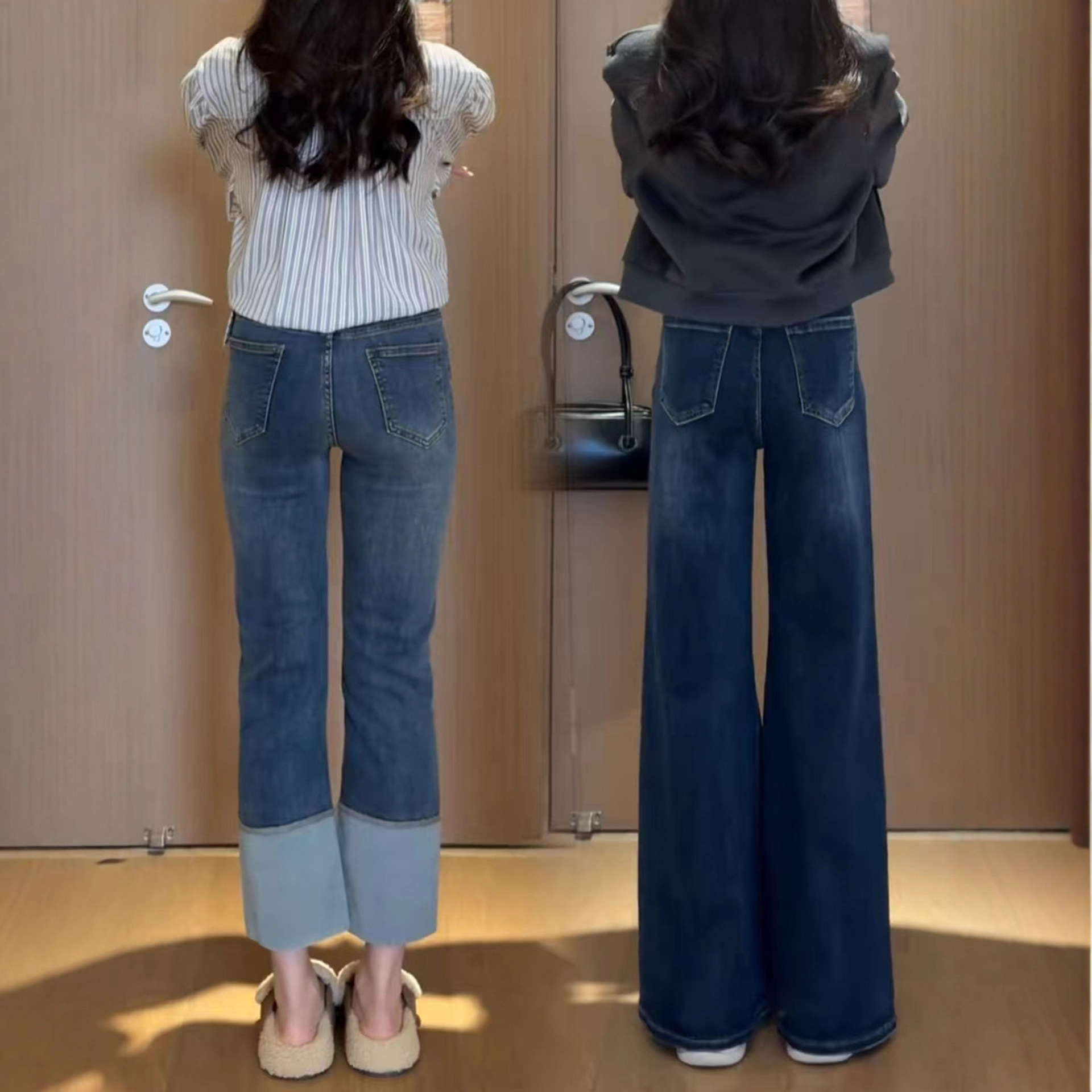 Dark blue wide-leg jeans for women, 2025 autumn new style, plus-size pear-shaped chubby girls, high-waisted, slimming, slightly flared pants Application Scenario