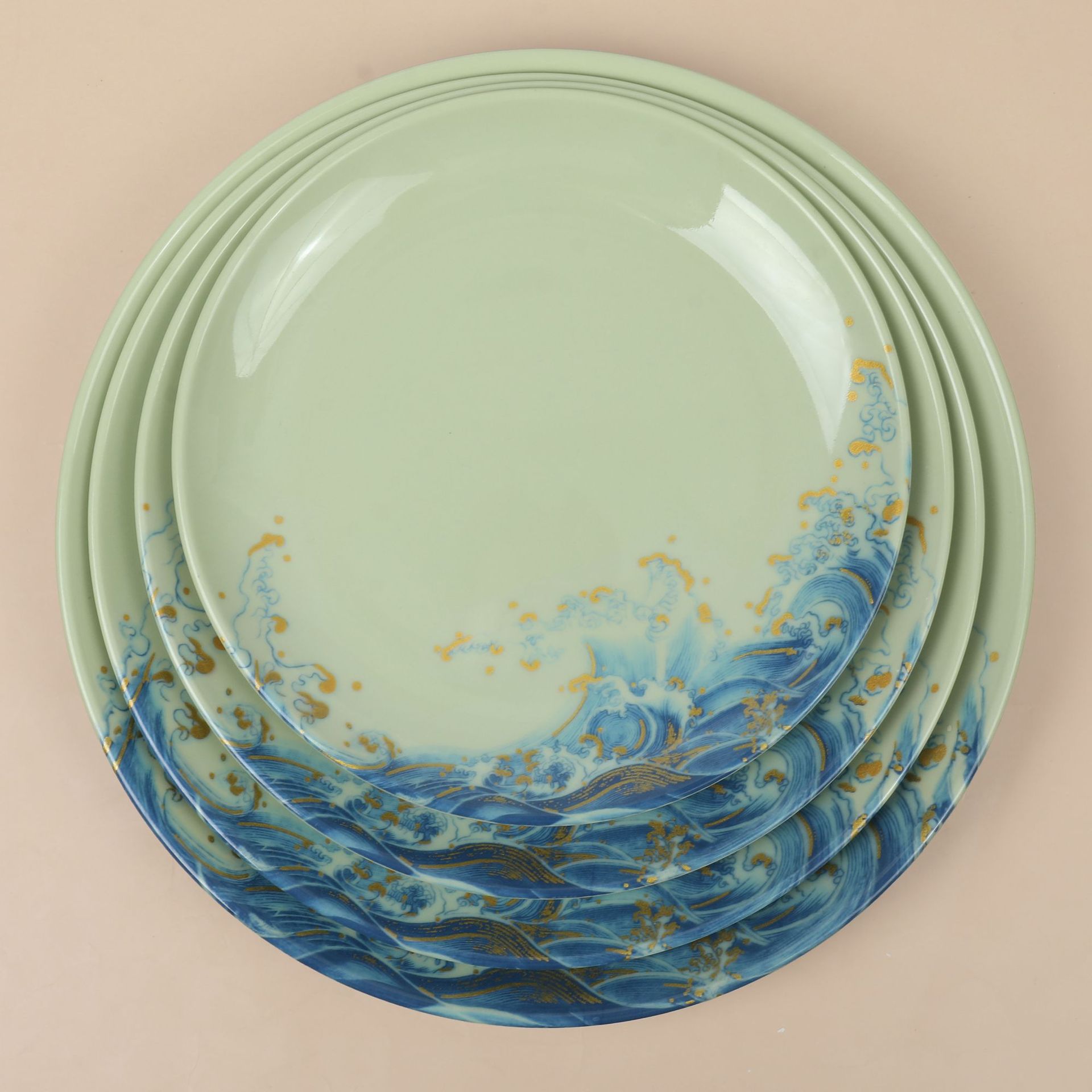 Foreign trade melamine imitation porcelain plate, restaurant buffet round plate, new wave plastic plate, rice bowl, fried noodles and stir-fried dishes plate details Picture