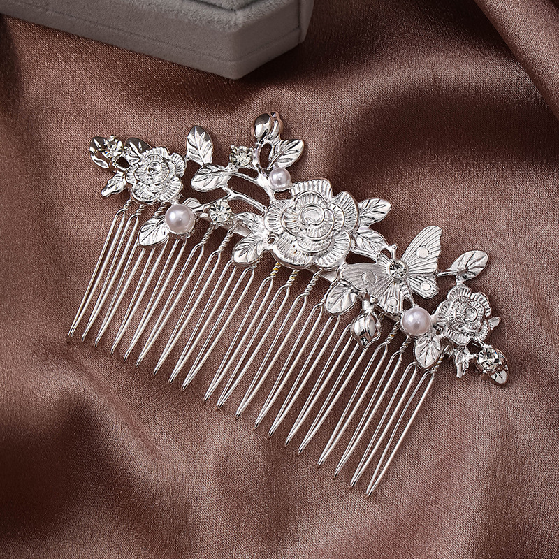 Amazon's best-selling European and American bride hair combs, floral ancient style, Chinese pearl insert combs, and fashionable alloy headwear