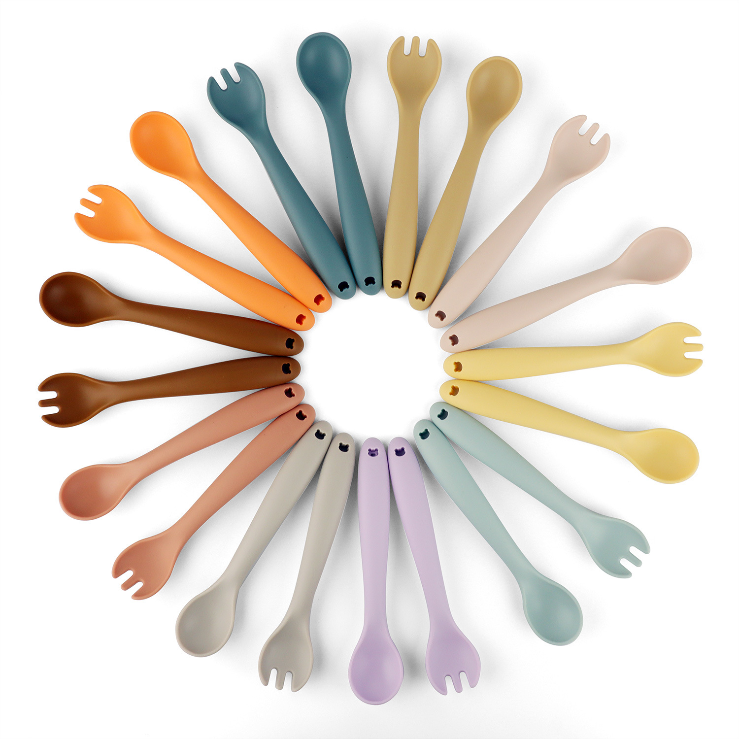 Children's complementary food soft-tipped silicone spoon, baby feeding spoon, feeding small curved spoon and fork, fruit puree feeding tableware, universal type Item Picture