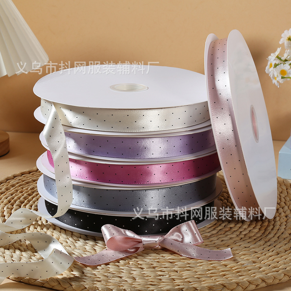 2.5cm-4cm onda punto cinta de satén de color accesorios de pelo DIY arco tocados cinta caja de regalo embalaje cinta material