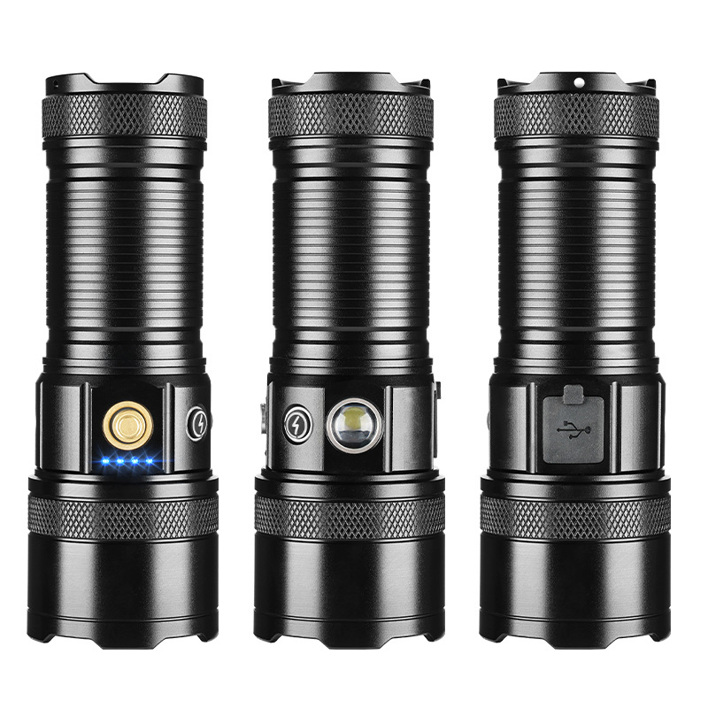 The new cross-border small steel cannon TYPE-C rechargeable white laser strong light flashlight, an aluminum alloy telescopic zoom ultra-bright flashlight Item Picture