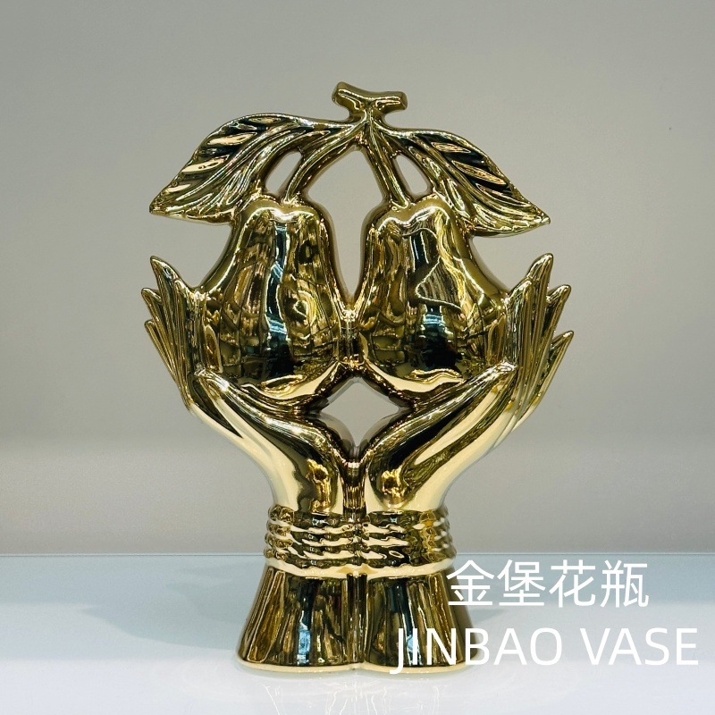 现代轻奢电镀金色水果陶瓷摆件家居软装工艺品电视柜酒柜装饰跨境爆款
