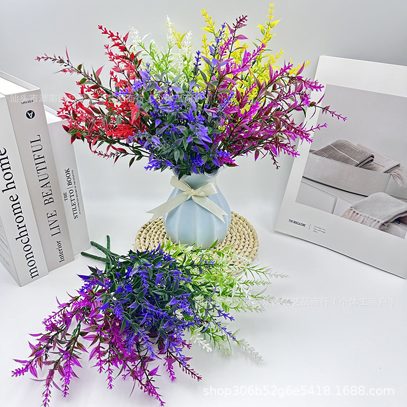 亚马逊仿真绿植7叉尖叶穗薰衣草盆栽花卉田园风植物花墙麦穗批发