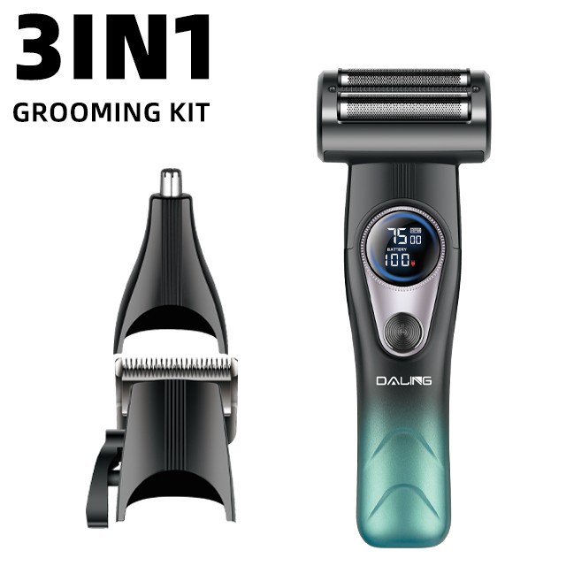 DALING darling 9509 hombre profesional 3in1 afeitado combo set viene con pantalla digital USB recargable aceite cabeza corte Item Picture