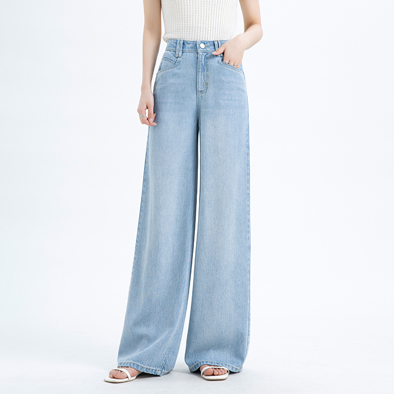 如果2026年夏季新款中高腰宽松阔腿裤女莱赛尔天丝垂顺牛仔裤8173