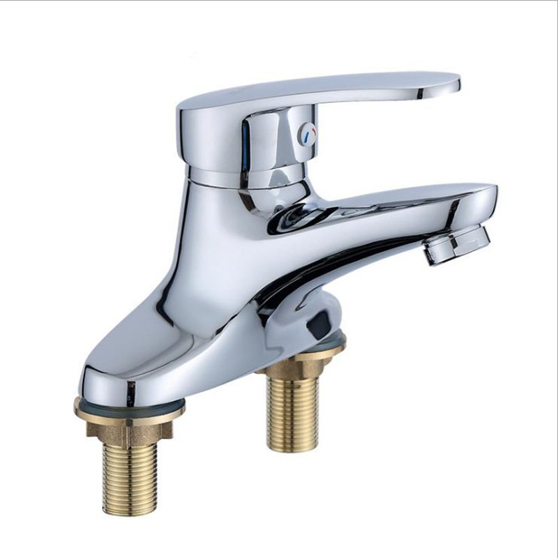 水暖批发铜双孔洗手盆浴室面盆冷热水龙头混水阀台盆现代简约风白底实物图