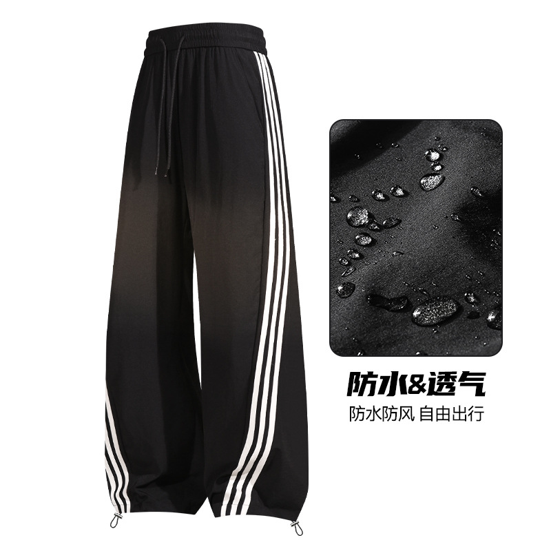 American ice silk nylon three-bar wide-leg curved knife sweatpants for men, spring and autumn loose casual pants, a trendy brand for both men and women Item Picture