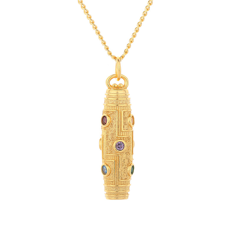 Copper gold-plated multi-fortune nine-eye sky pearl necklace, diamond-encrusted retro pendant, unique ethnic style collarbone chain, artistic and retro style Item Picture