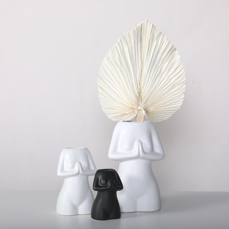 2026 Nordic creative simple black and white Ceramic vase, InS-style living room dried flower arrangement, face art decorative item Application Scenario