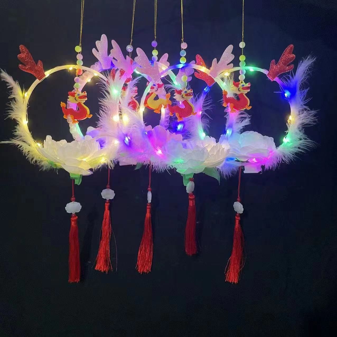 Glittering dragon flower lanterns, hand-held luminous dragon lanterns, New Year toys, New Year decorations, ancient-style dragon horn lanterns, wholesale at street stalls Specification image