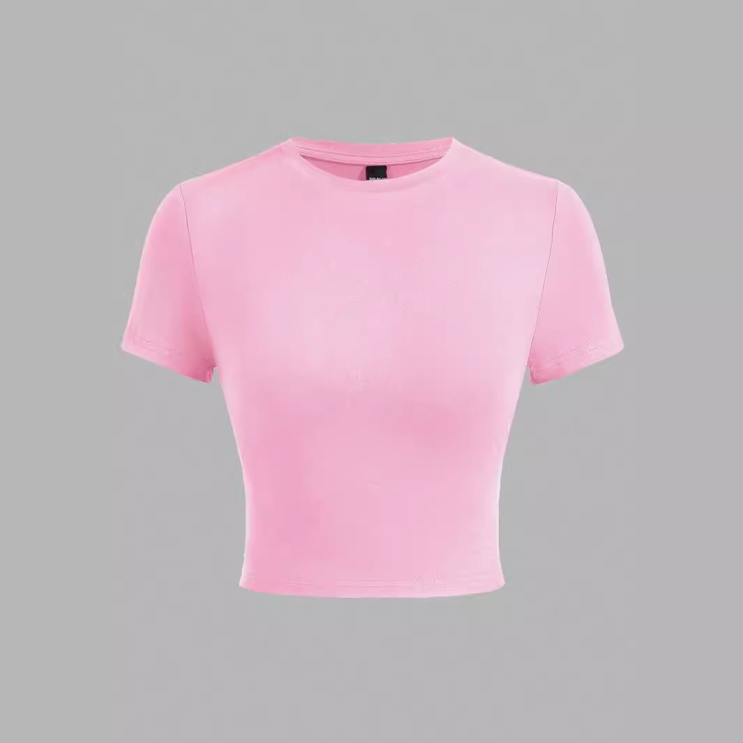 2026 European and American cross-border Summer new tight round-neck top, short sexy casual short-sleeved T-shirt top Specification drawing