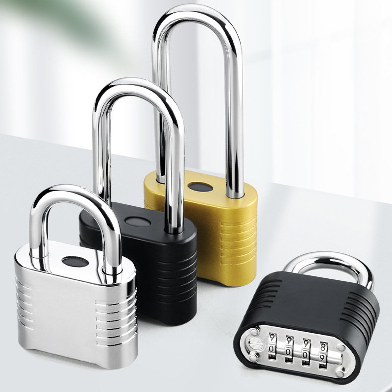 Combination lock padlock with long beam cabinet lock, outdoor imitation copper lock, door lock, large lock bar, bottom opening, 4-digit password large padlock details Picture