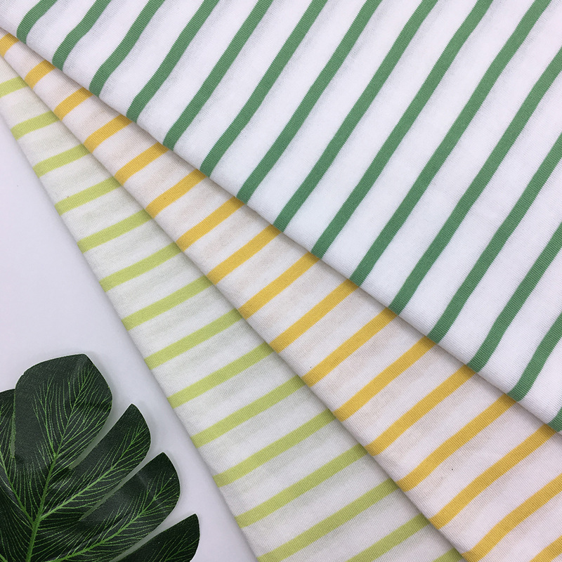 21S algodón liso 180g algodón single stripe sweat cloth skin friendly color rayas camiseta tela manga corta Specification image
