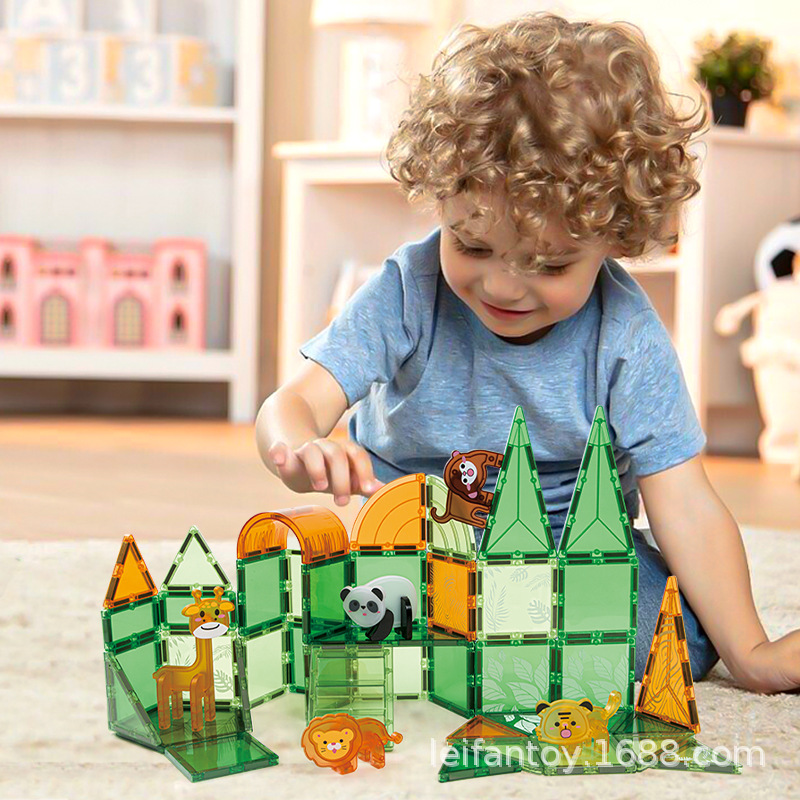 Cross-border. Magnetic sheet farm Dinosaur scene Color window Magnetic sheet Early education assembly building block toys details Picture