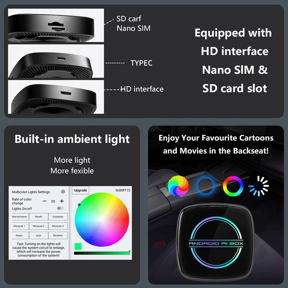 Cross-border vehicle-to-device interconnection module octa-core 4G Qualcomm carplay to Android box aibox carplay Box Specification image