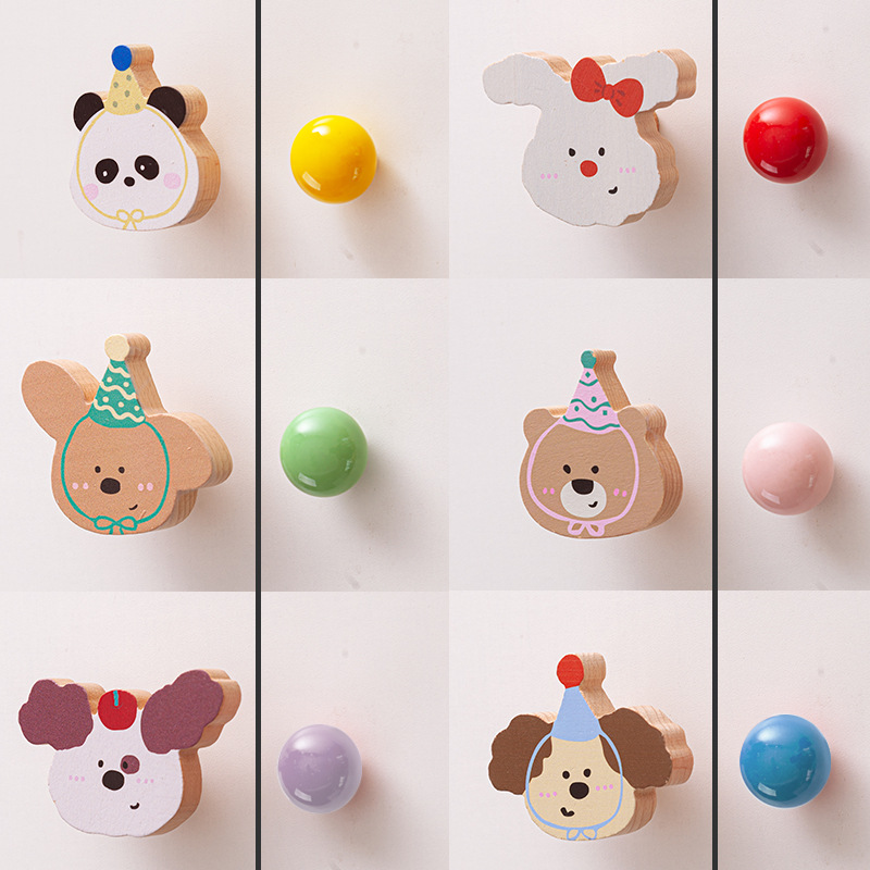 Puppy closet handle habitación de niños lindo gabinete puerta manija gato oso conejo cajón armario manija de madera sólida Item Picture