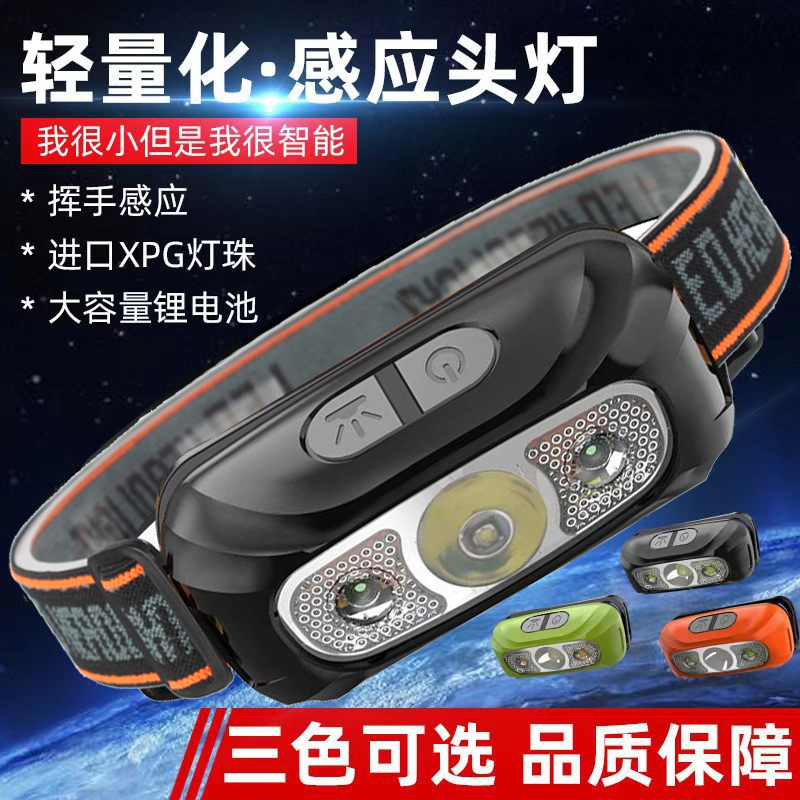 红色小头灯轻量化感应头灯Cob头灯矿灯手电筒