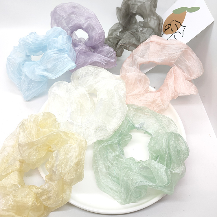 2020 New pleated glossy plate pig intestine gauze ring Fashion fairy ins style hair ring for Maldives travel