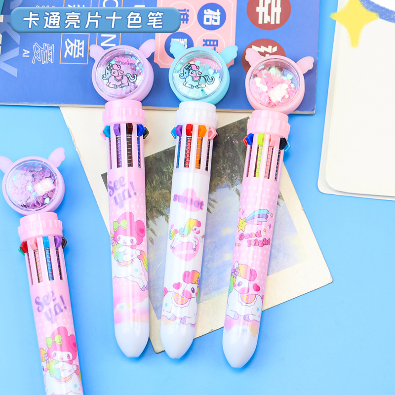 Cartoon sequin ten-color pens, multi-color pens, watercolor pens, markers, drawing pen sets, student cartoon highlighters, stamps, eyeliner pens full figure