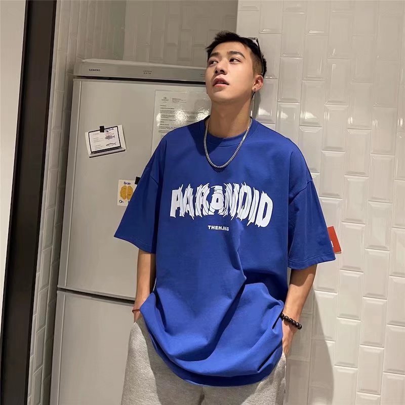 Pure cotton short-sleeved T-shirt for men, loose Hong Kong trend brand round-neck top, new letter-printed half-sleeved T-shirt Application Scenario