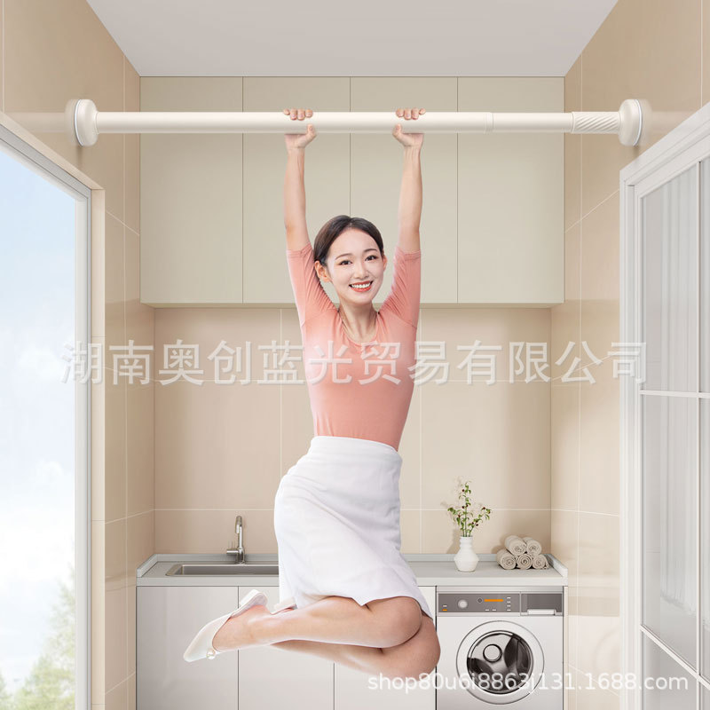 Three types of stainless steel curtain rods in beige, white and grey that do not require drilling and are retractable, with a load-bearing capacity of 420 pounds and alloy decorative heads Specification image
