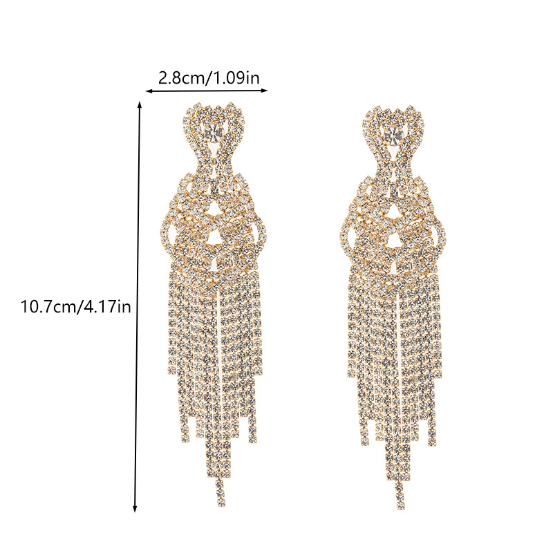 Cross-border European and American multi-layer heart-shaped  tassel earrings, trendy, individual, exaggerated and luxurious pendant , women's long style and elegant earrings manufacturer wholesale Specification drawing