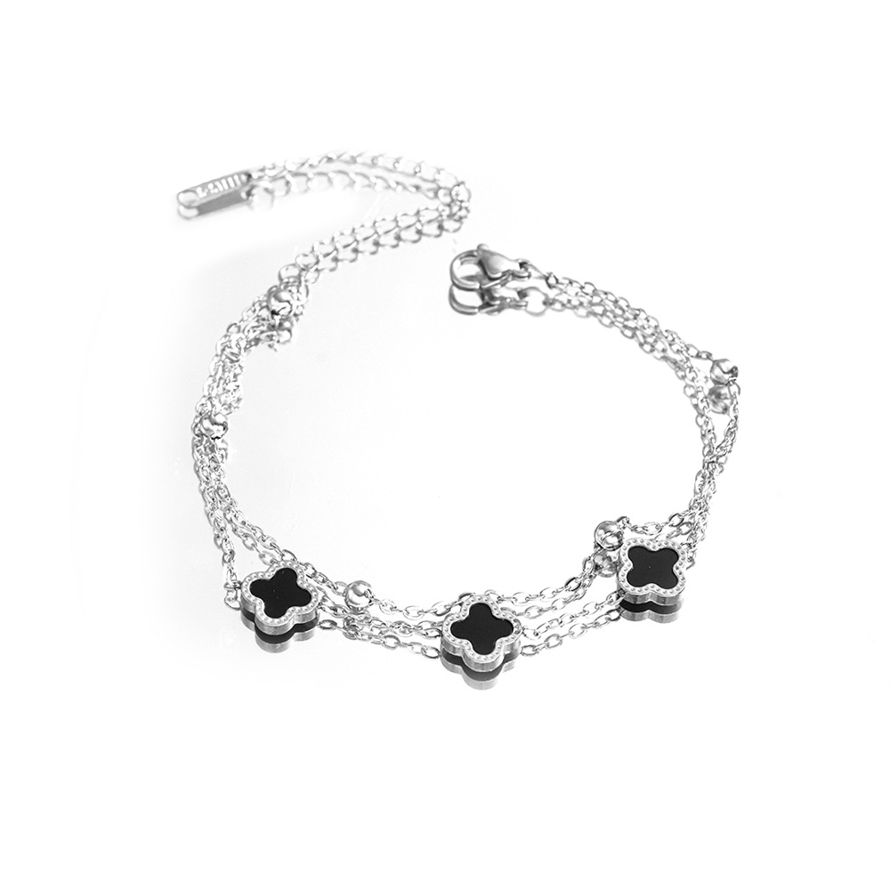 Cross-border four-leaf clover 18k titanium steel double-layer bracelet, a light luxury and high-end women's bestseller bracelet, simple and elegant jewelry Item Picture