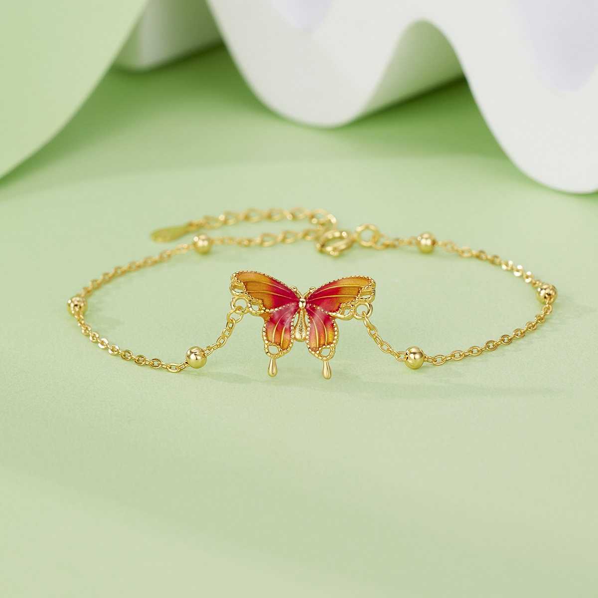 S925 silver-burned blue butterfly bracelet for women, traditional method epoxy resin pendant, retro Chinese trend style natural pearl jewelry