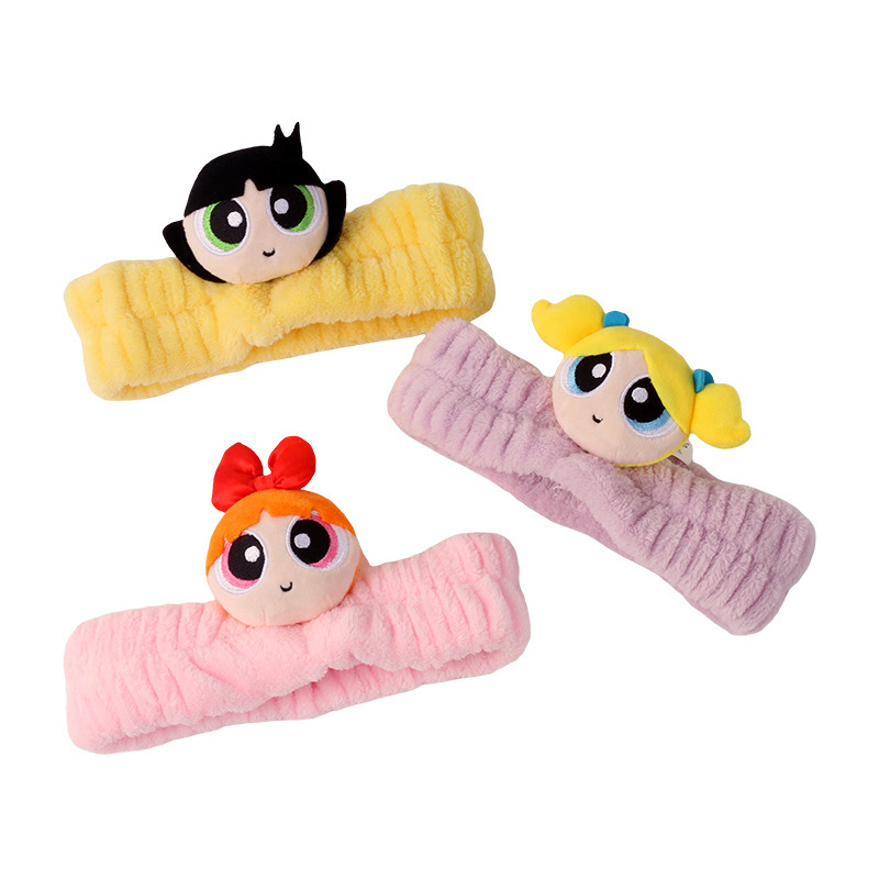 正版飞天小女警毛绒公仔束发带洗脸化妆可爱立体卡通小玩偶发箍头白底实物图