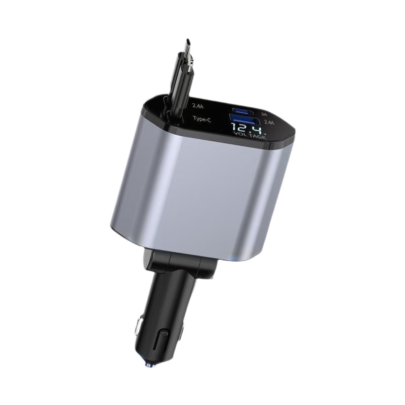 Car mobile phone charger, super fast charging, retractable cable, one-to-four flash charging, cigarette lighter, suitable for car, Apple car charger Item Picture