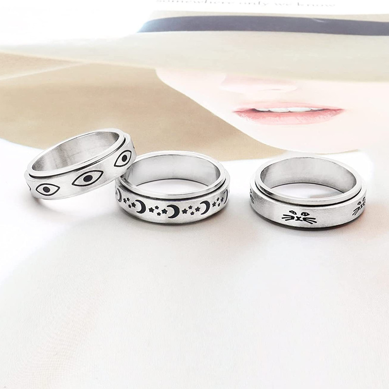 Amazon cross-border stainless steel pressure-reducing rotating star and Moon ring Titanium steel couple accessories Devil's Eye Ring Specification image