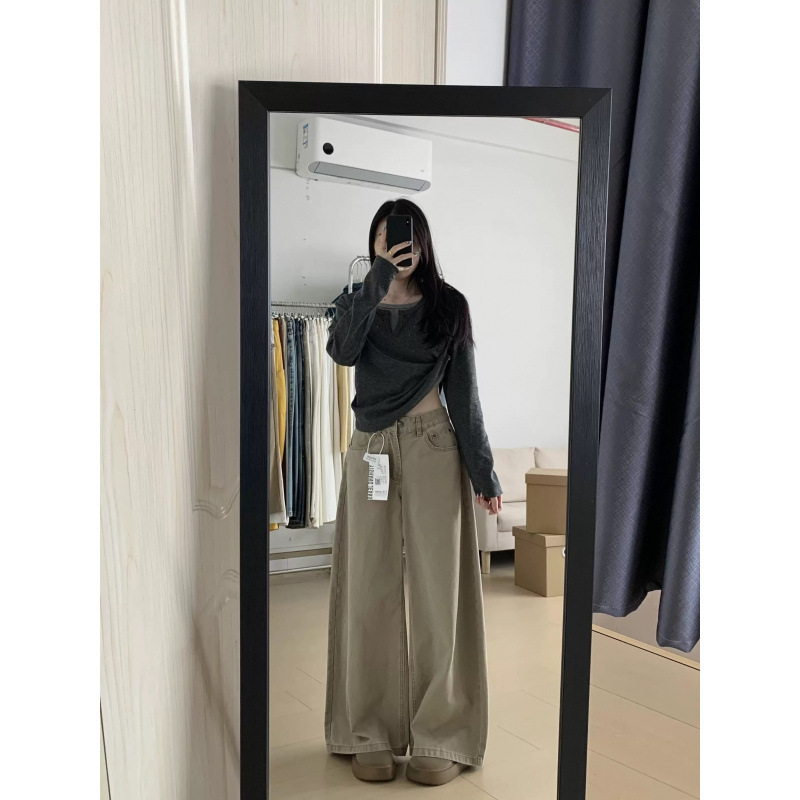 牛仔裤/华棉运动裤/牛仔裤女直筒复古/2026牛紫裤/弯刀姐妹裤细节图