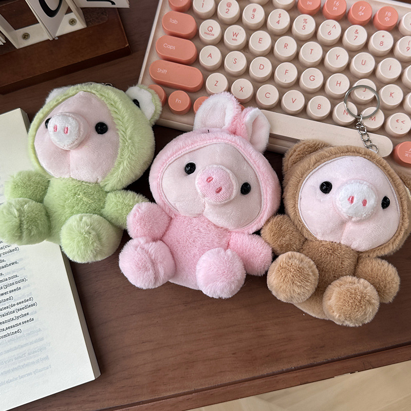 Cute little pig costume dolls, plush toys, little rabbit pendants, keychains, schoolbags, hanging decorations, piggy dolls, frogs