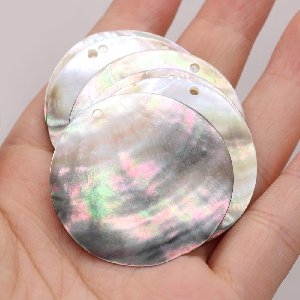 天然圆形黑色贝壳吊坠DIY半成品手工发簪耳饰服饰配件制作批发