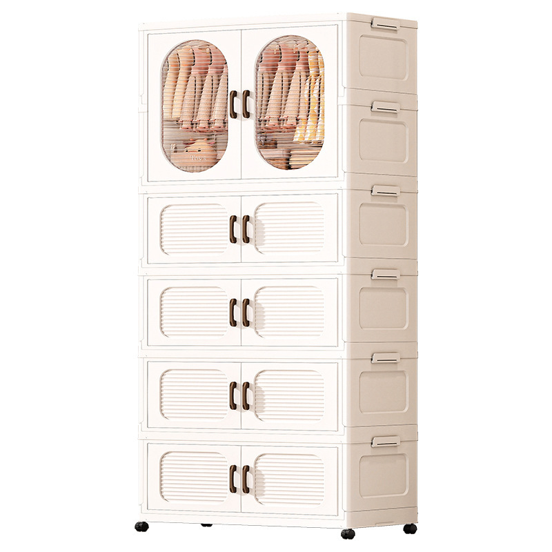 Folding wide-face simple wardrobe, no installation required for clothes and shoes, multi-layer plastic hanging clothes storage cabinet Item Picture