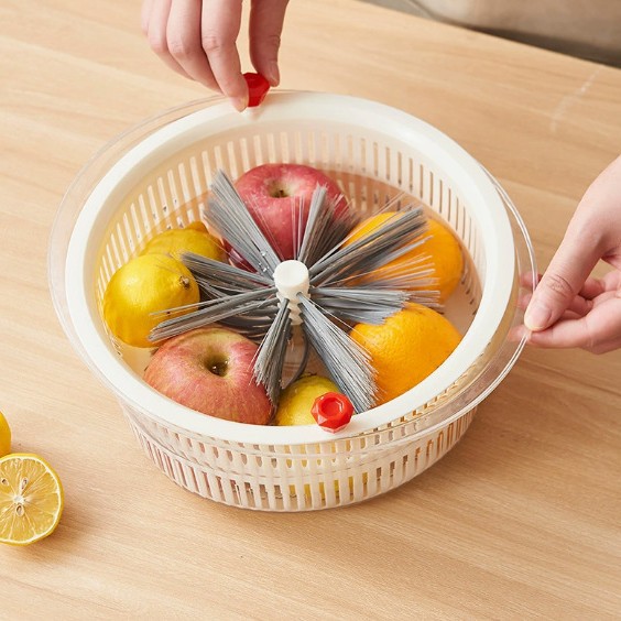 Vegetable washing basin draining basket, vegetable dehydrator, household vegetable washing draining basket, manual spin dryer, transparent vegetable washing draining basket Specification image
